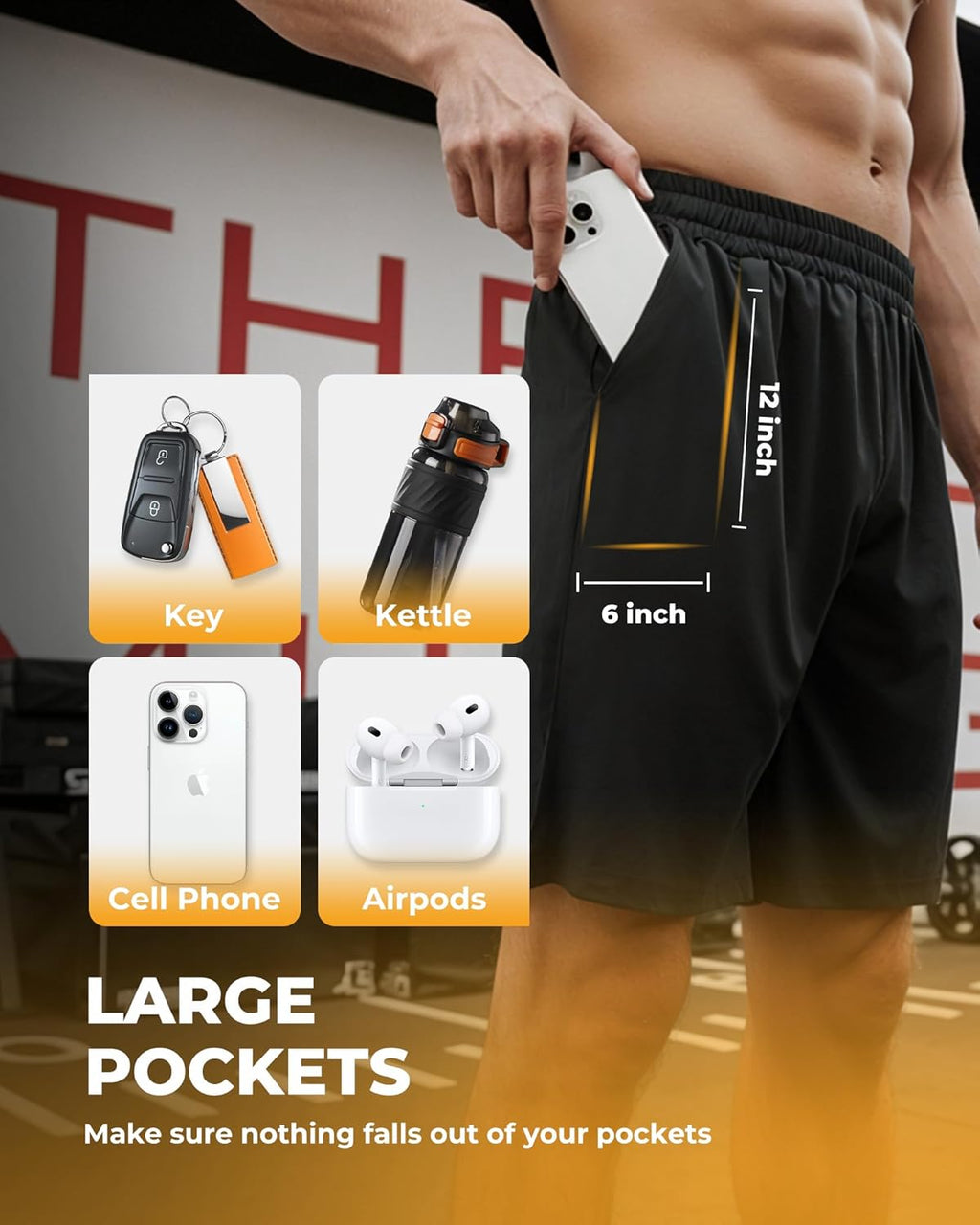 Skiennix Men's Gym Shorts - Quick Dry Basketball Athletic Shorts with Pockets | 4 Pack in Black