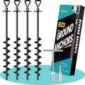 Ground Anchors Screw-In for High Wind - 4x27" Set with Wrench & Nut Driver (Black)