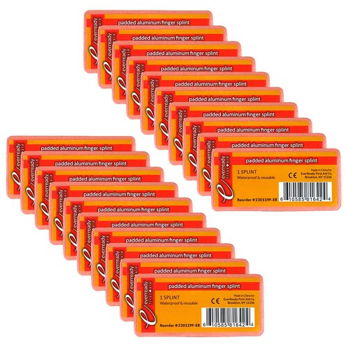 Ever Ready First Aid Padded Aluminum Finger Splints 4" x 2" - 20 Count