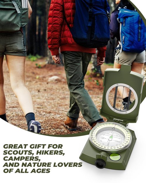 Sportneer Military Lensatic Sighting Compass with Carrying Bag, Waterproof and Shakeproof, Army Green