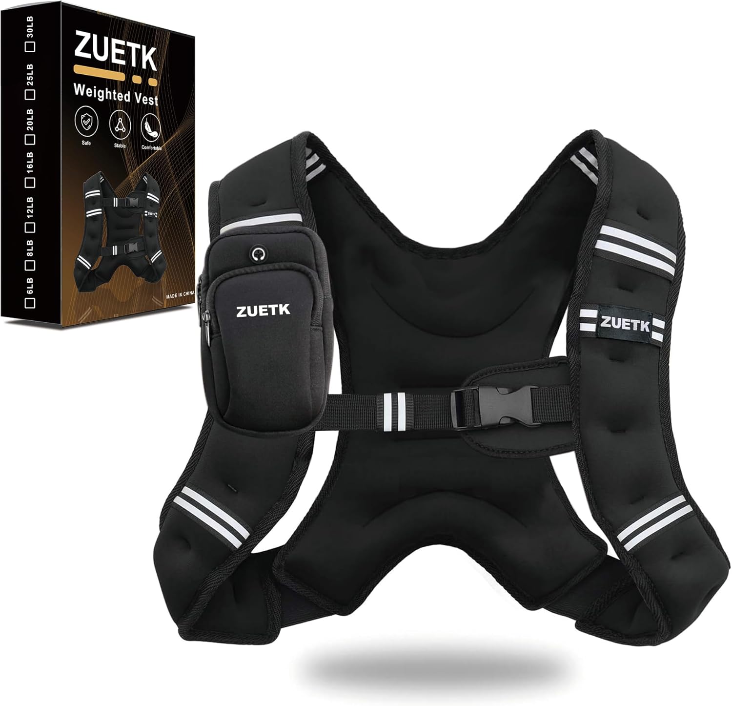 Skiennix Weighted Vest - Adjustable 6lb to 30lb | Reflective Stripe for Enhanced Safety in Workouts