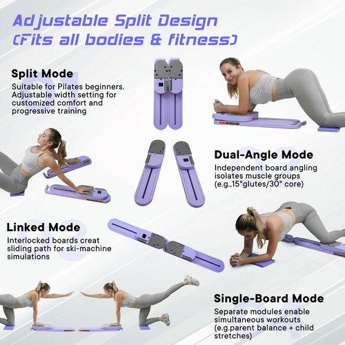Upgraded Split Pilates Board-Pilates Reformer Set 6 in 1 Multifunctional Abdominal Fitness Board for Home Workout Equipment, Foldable Pilates Portable Reformer Machine, Ab Board Trainer for Women