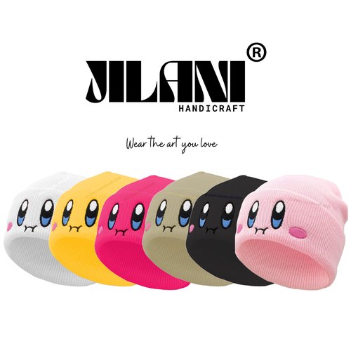 JILANI HANDICRAFT Kid-by Beanie Cute Anime Hat Kawaii Accessories Beanie Slouchy Embroided Face Knit Hats for Adult (Acrylic, White)