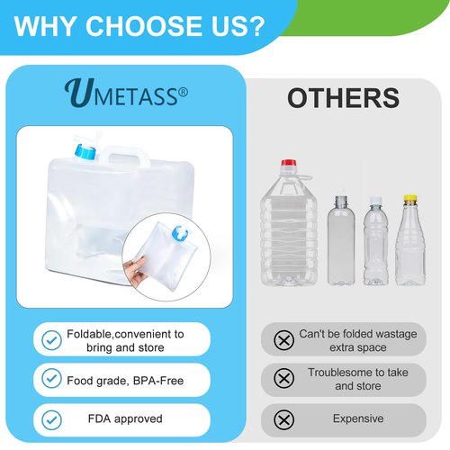 UMETASS 4 Gallon Water Storage Cube BPA Free Collapsible Water Container with Spigot, Camping Water Storage Carrier Jug for Outdoors Hiking Backpack Survival Kit, Foldable Portable Water Canteen