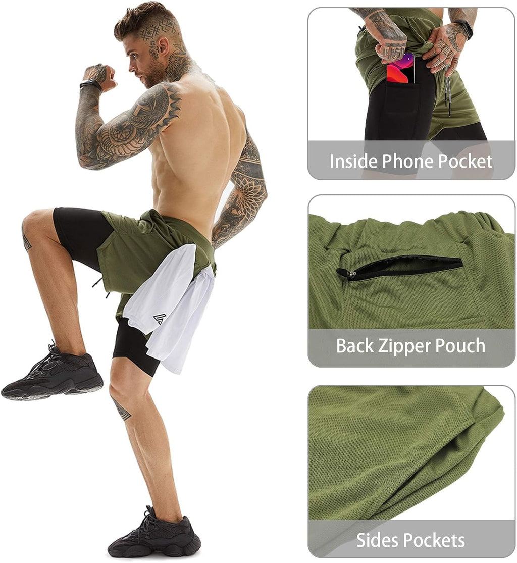 OEBLD Men's 2-in-1 Athletic Shorts - Comfortable Gym & Running Wear | 7'' with Towel Loop