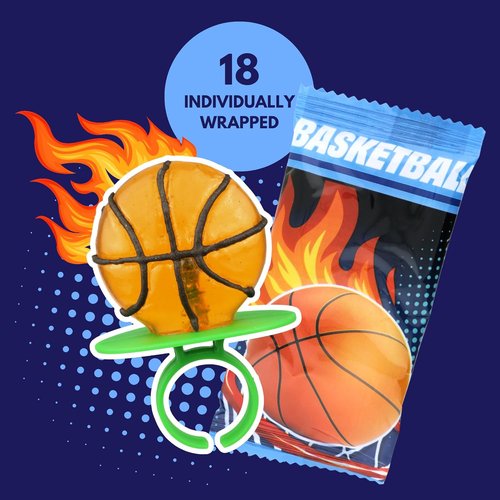 Imaginings Basketball Lollipop Rings - Individually Wrapped Candy for Birthday Party Favors | 18 Suckers