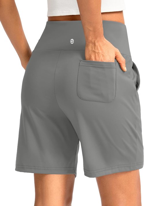 G Gradual Women's Bermuda Long Shorts - High Waisted, Knee Length with Pockets for Athletic Walking