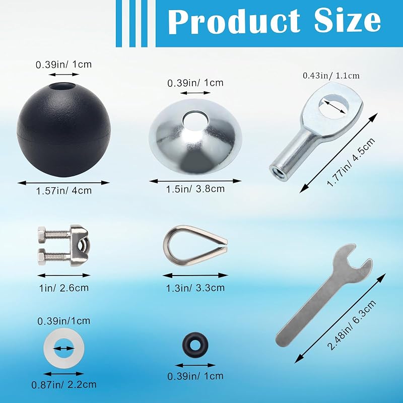 17Pcs Cable Attachments for Gym – 5mm Rope Pulley Replacement Kit with Gravity Balls & Terminals