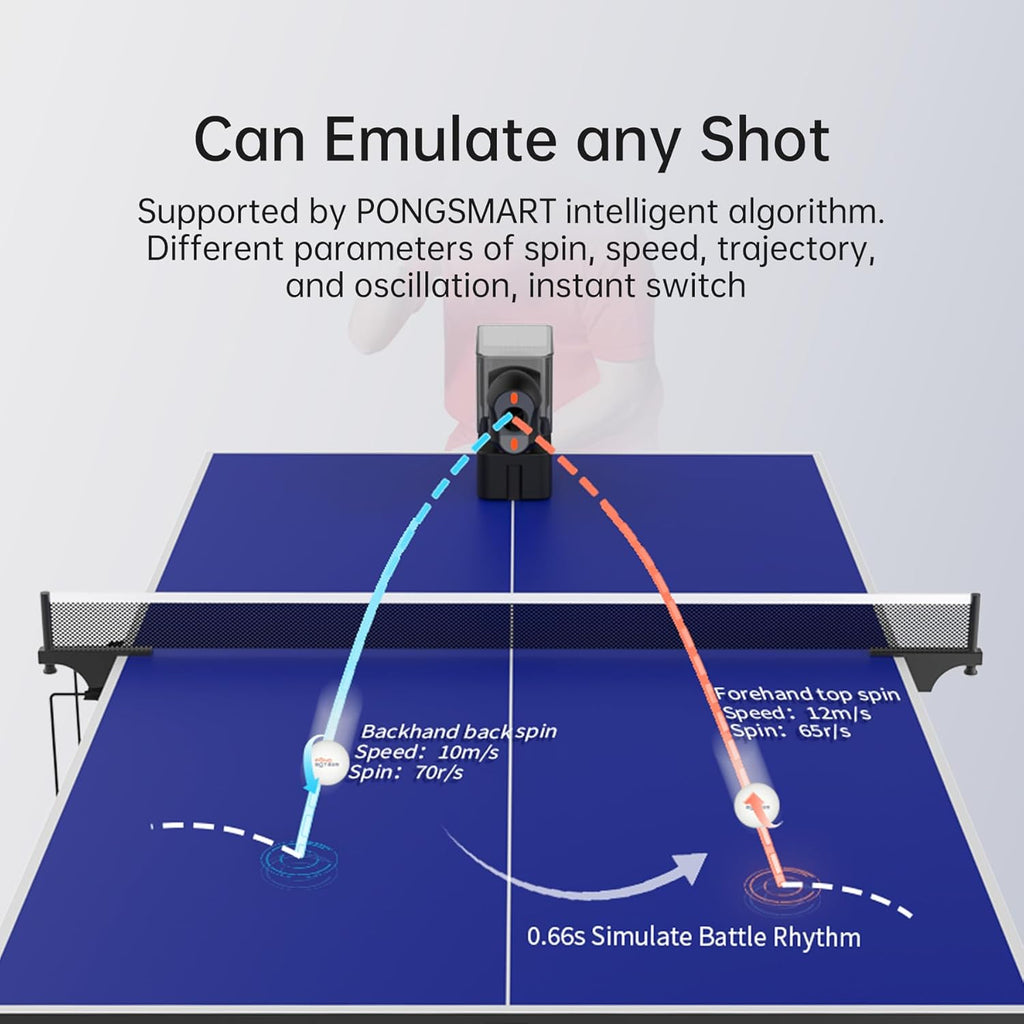 PONGBOT Table Tennis Robot - Remote/App Control with 264 Pre-Saved Drills & Custom Options