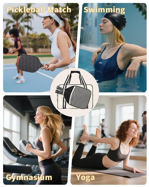 Jetviivid Pickleball Bag for Women with Paddle Cover Pocket-Fits 2 paddles, Puffer Pickleball Tote with Shoe Compartment, Adjustable Shoulder Strap & Fence Hook