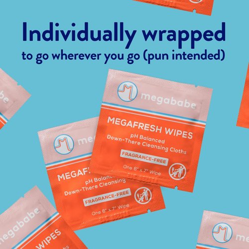 Megababe Megafresh Wipes - Unscented Intimate Cleansing Wipes | pH Balanced & Versatile | 16 Individually Wrapped Wipes