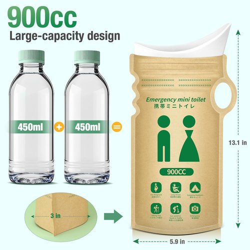 HeyFir Disposable Urine Bags 4 Pack, 900ML FSC-Certified Leakproof Pee Bags with Solidification Powder for Travel Camping Car Emergency, for Men & Women