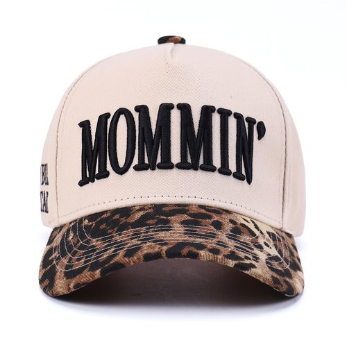 Vintage Two-Tone Trucker Hat Adjustable Baseball Cap with Mommin Embroidery Ponytail Fit Unisex Outdoor Casual Headwear (Leopard)