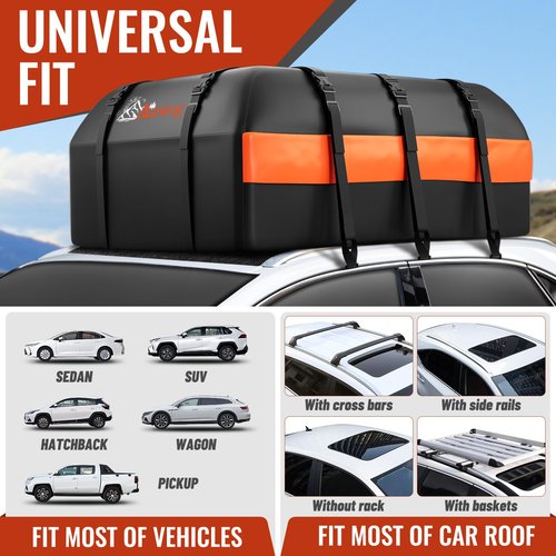Car Rooftop Cargo Carrier Bag, Asinking 22 Cubic Feet Waterproof Tear-Resistant Car Roof Bag for All Vehicle with/Without Racks - Non-Slip Mat, 6 Door Hooks, 2 Extra Straps, Luggage Lock