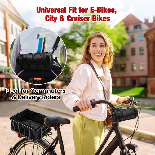 T TGBROS 6-in-1 Bike Basket Rear Rack with Bike Handlebar Bag Bike Basket with Cargo Net and Liner Large Bicycle Basket Heavy Duty Bicycle Rear Basket with Liner Waterproof Cover Cargo Net