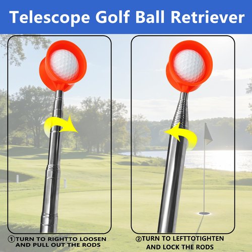 9Ft/12Ft/17Ft/20Ft Golf Ball Retriever Telescopic for Water with Non-Slip Rubber Grip, Professional Stainless, Light Weight Double Sided Golf Ball Picker Upper, Mens and Womens Golf Accessories Gifts