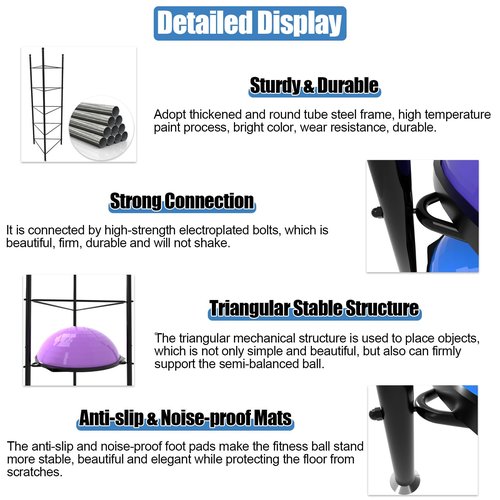 5 Tier Balance Trainer Stand, Floor Standing Exercise Ball Holder, Sturdy Half Ball Rack for Home Gym Studios