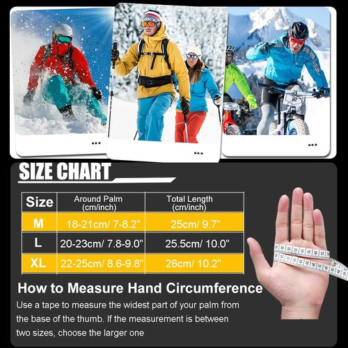 Yunkevivo Winter Gloves for Men Women Waterproof Glove,Touchscreen Gloves Thermal Snow Gloves for Running Cycling Driving (X-Large)