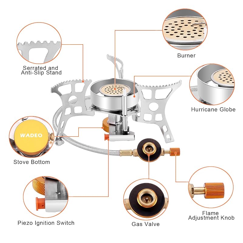 3900W Windproof Camping Stove with Piezo Ignition – Portable Backpacking Stove (WADEO)