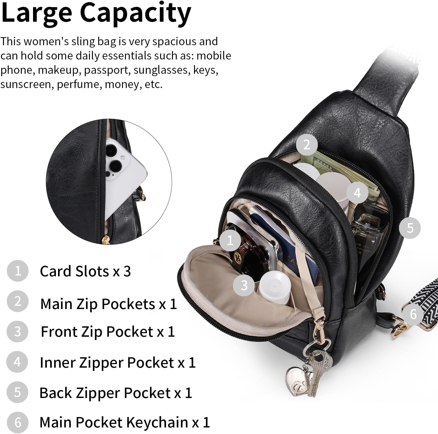 Skiennix Crossbody Bag for Women - Anti-Theft Sling Handbag with Zipper Lock | Vegan Leather, RFID Blocking