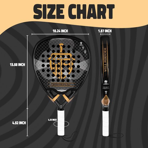 WELL PERFORM Carbon Fiber Padel Racket – Lightweight Pala De Padel with 12K Carbon Surface, EVA Memory Foam Core & Anti-Shock Grip | Premium Paddle Tennis Racket for Power Control & Comfort-Black/Gold