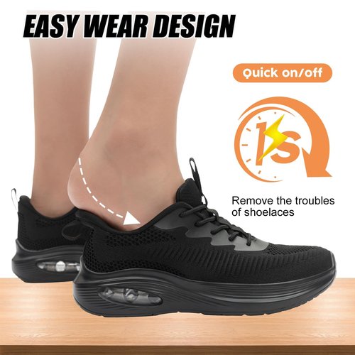 ZYEN Wide Toe Box Shoes Women Air Cushion Road Running Shoes Extra Wide Width Breathable Sneakers Arch Support Tennis Lightweight Gym Athletic Walking Sneakers 8811 Full Black 39