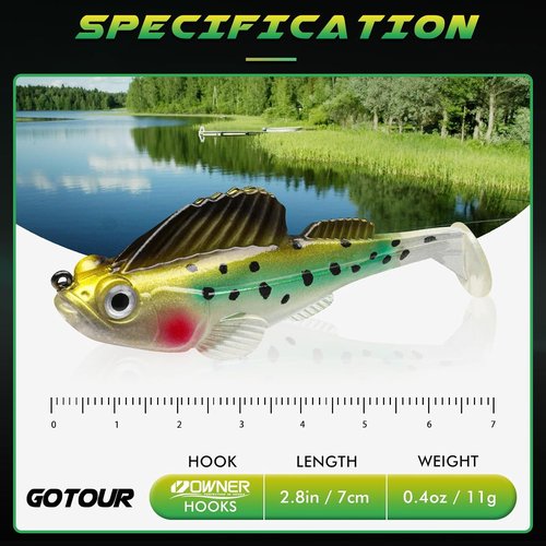 Gotour Fishing Lures - Weedless Soft Paddle Tail Swimbaits for Freshwater & Saltwater | Premium Pre-Rigged Jigs for Bass, Crappie, Trout & Walleye