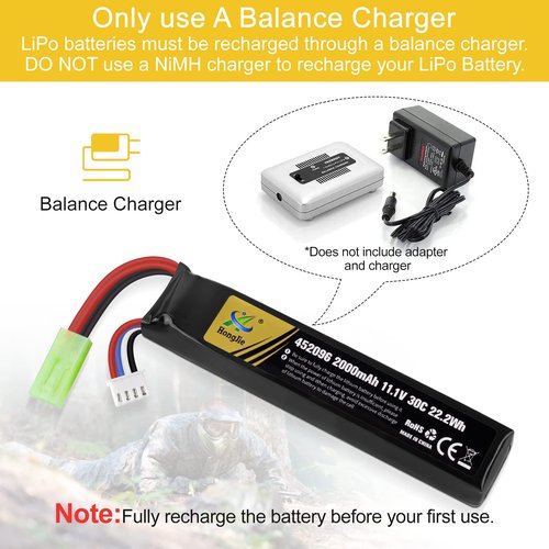 Crazepony 11.1V Airsoft Battery Rechargeable 3S LiPo 2000mAh 30C Hobby Battery with Mini Tamiya & JST XH Connector for Airsoft Model Rifle RC Car Drone