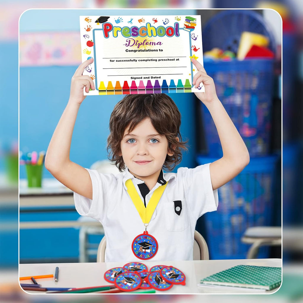 Sratte Graduation Medal for Kids - 2 Inch Preschool Award with Yellow Neck Ribbon | Perfect Party Favor