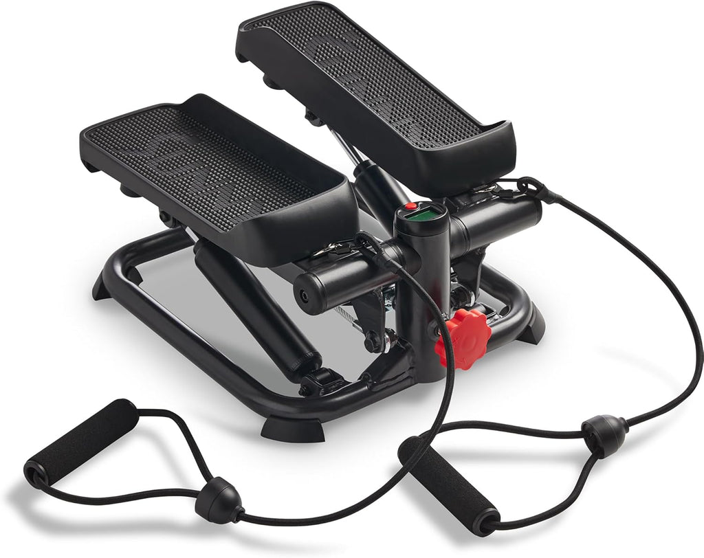 Sunny Health & Fitness Mini Stepper - Compact Home Workout Machine with Resistance Band & App Connection