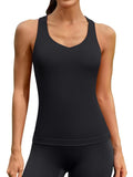 ATTRACO Workout Longline Top for Women Built-in Padded Yoga Ribbed Tank Top Longline Running Shirts S Black