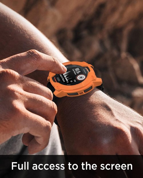 Miimall Rugged Case Compatible for Garmin Instinct 3 Solar 50mm Cover, Anti-Scratch, Anti-Collision, Slim Protective Case Soft TPU Shell Sports Frame for Instinct 3 Solar, Orange