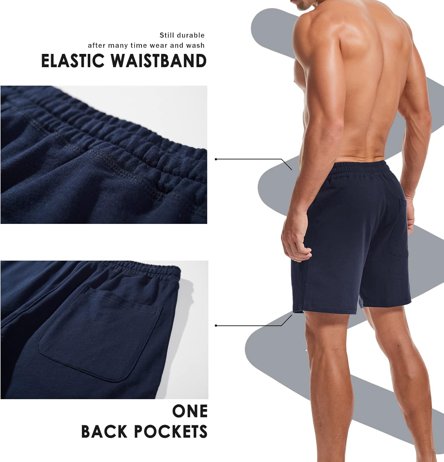 AMY COULEE Men's Athletic Workout Shorts - 5.5" Cotton Casual Joggers with Elastic Waist