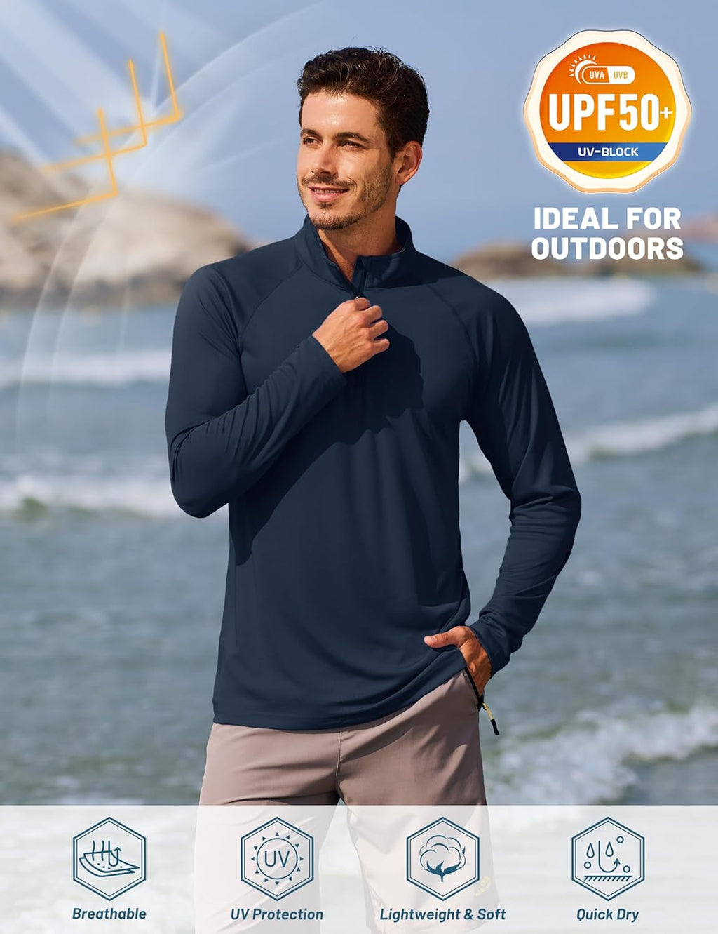 TACVASEN Men's Long Sleeve Athletic Shirt - UPF 50+ Sun Protection | 1/4 Zip Pullover for Outdoor Running