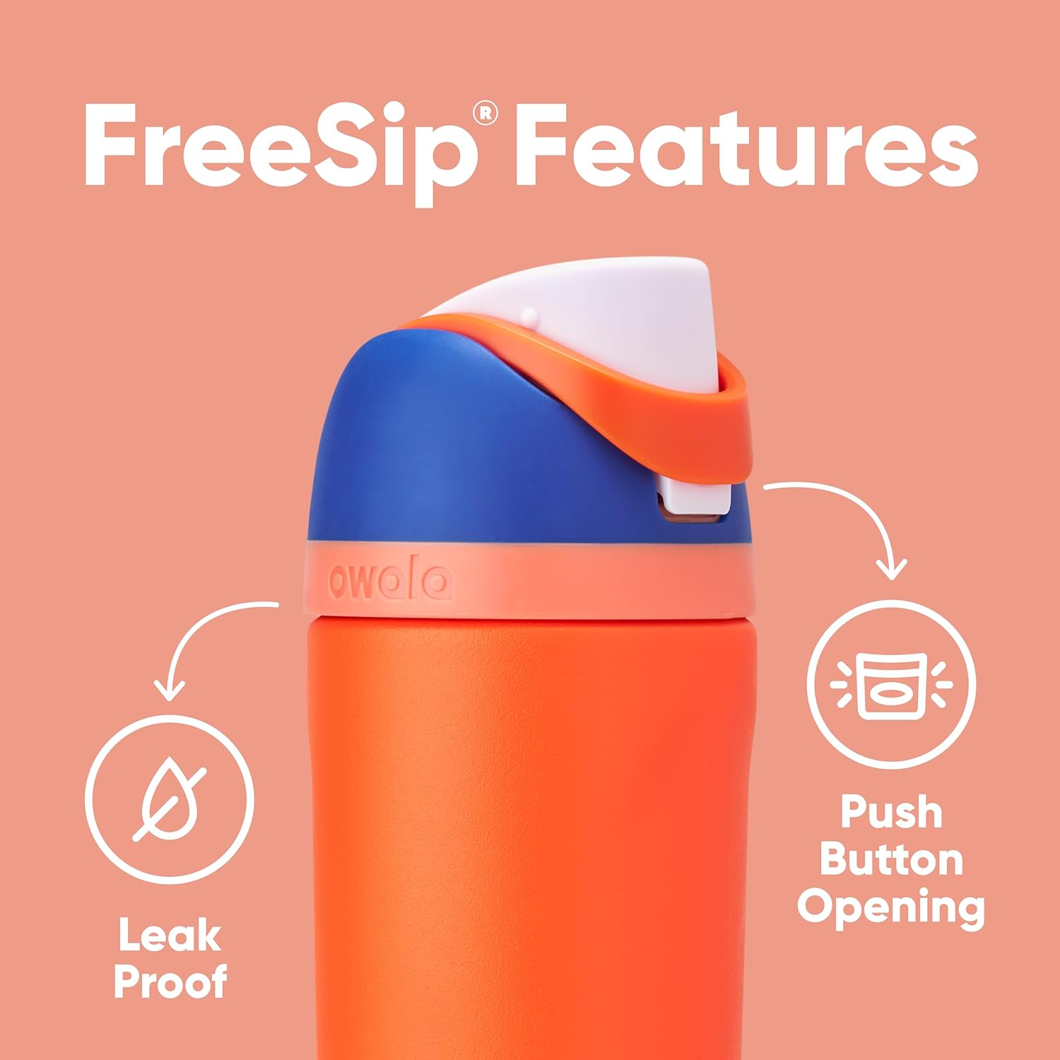 Owala Kids FreeSip Water Bottle - Insulated Stainless Steel with Straw | BPA-Free, 16 oz, Blue Citrus