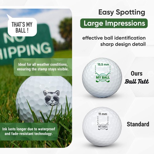 Ball Tatt - Cool Cat Golf Ball Stamp, Golf Ball Stamper, Self-Inking Golf Ball Stamp Markers, Reusable Golf Ball Marking Tool to Identify Golf Balls, Golfer Gift Golfing Accessories