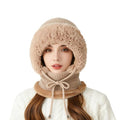 3 in 1 Beanie Hat with Scarf and Mask, Women’s Plush-Lined Winter Balaclava, Wind-Resistant Knitted Hooded Scarf & Ski Mask Set for Cold Weather (Khaki)