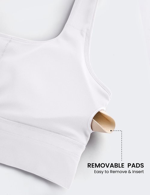 BAYDI Clouduxi Scoop Neck Sports Bras for Women - U Back Padded Workout Crop Top with Built in Bra Low Impact Yoga Bra White