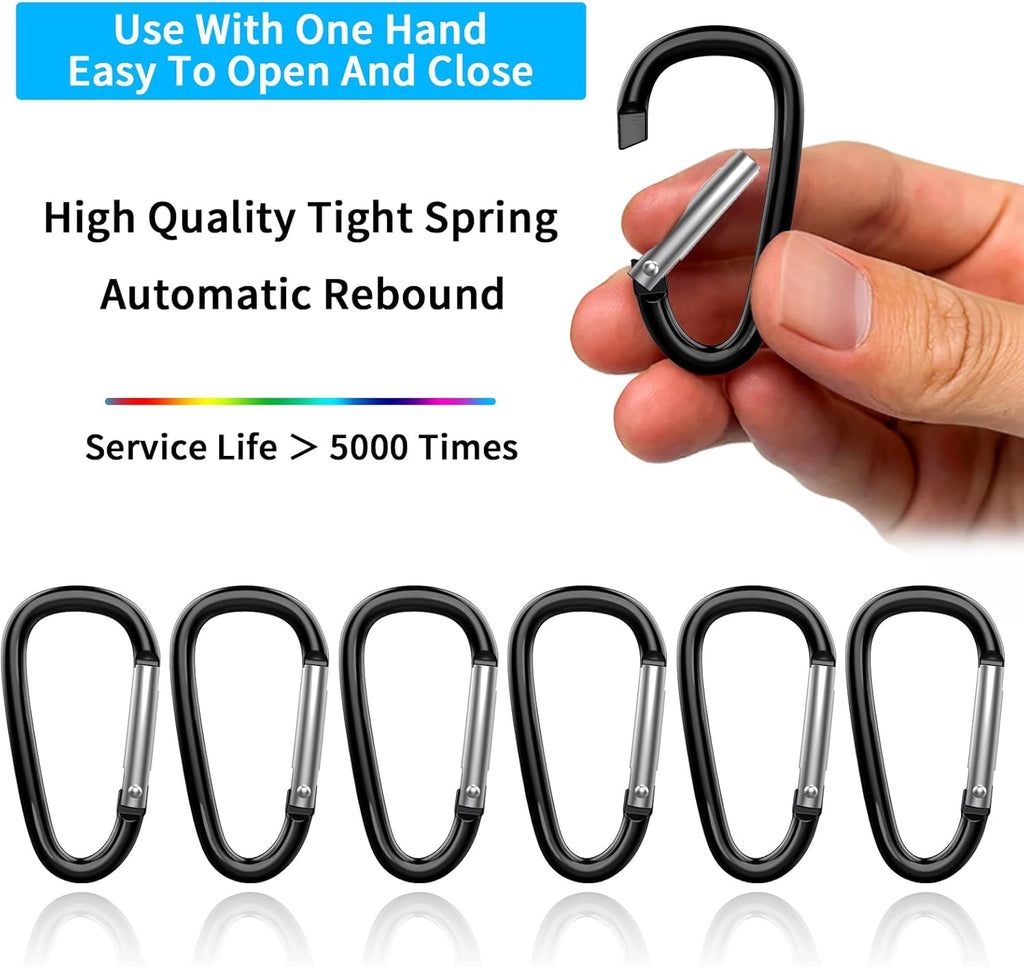 Skiennix 30PCS Aluminum Carabiner Clips - Durable D Shape Spring Snap Hooks with Keyring Keychain