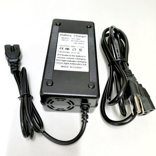 60 Volt 3 Amp 3-Pin Charger for 60V Lead Acid for e-Wheels EW-52 EW-54, 60V Lead Acid SLA Battery Devices, Big Scoo-ters, Go-Karts, MotoTec etc. 3A Fast Charger