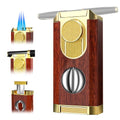 All-in-One Triple Torch Lighter, Built-in V Cutter, Holder, Adjustable Windproof Jet Flames Lighter, Refillable Butane Design, Ideal Gift for Men with Gift Box (Butane not Included)