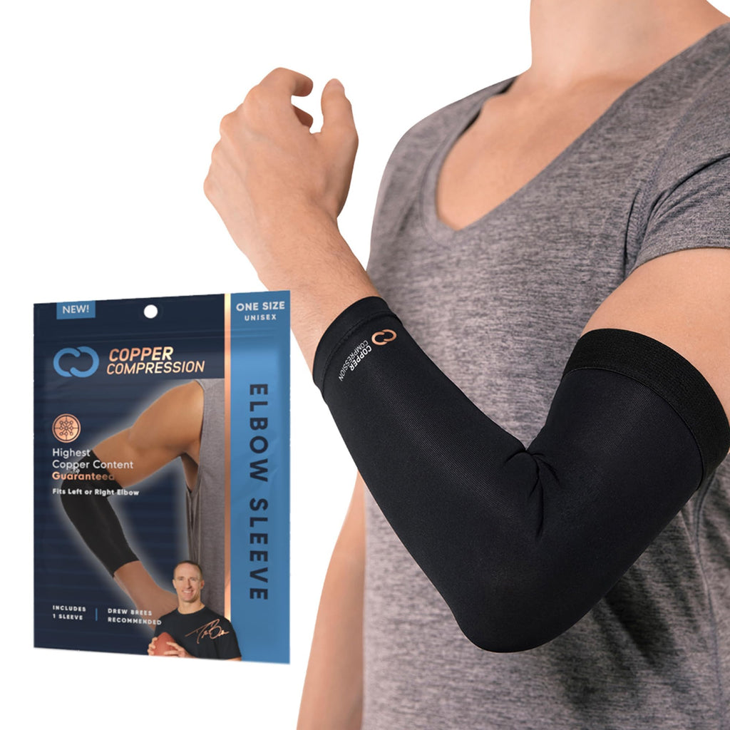 Copper Compression Elbow Sleeve - Copper Infused Orthopedic Brace for Tennis & Golfer Elbow, Tendonitis, Arthritis, Bursitis, Sore Joints & Muscles - Fits Men & Women -1 Sleeve - Original/Black - M