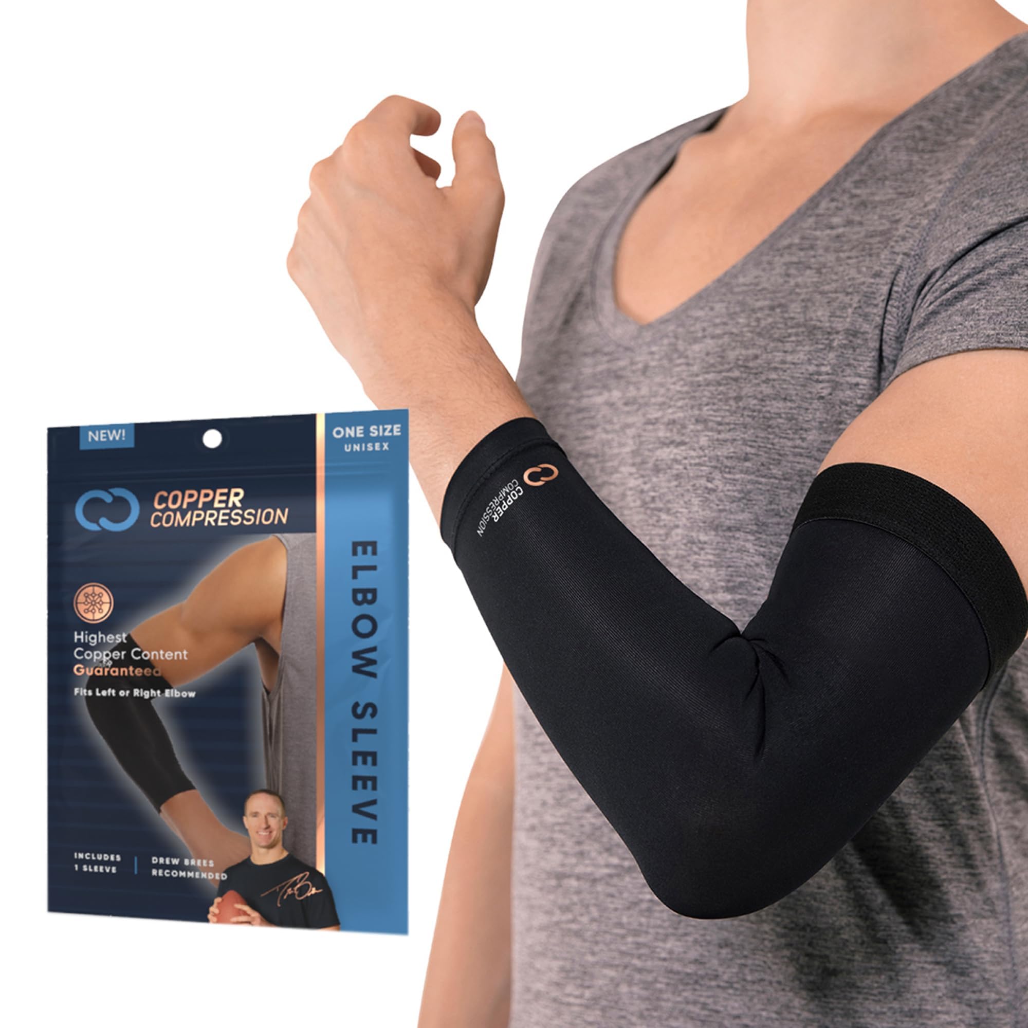 Copper Compression Elbow Sleeve - Copper Infused Orthopedic Brace for Tennis & Golfer Elbow, Tendonitis, Arthritis, Bursitis, Sore Joints & Muscles - Fits Men & Women -1 Sleeve - Original/Black - M