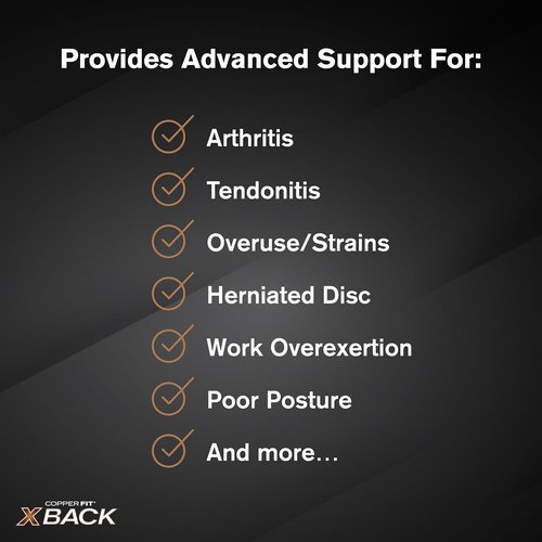 Copper Fit X-Back Brace | Adjustable Lumbar Support for Lower Back Pain Relief (Small/Medium)