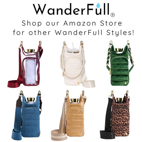 WanderFull Original HydroBag HANDLE®, Zipper for Handle, 40 oz Water Bottle Holder w/Strap, Crossbody Carrier Bag w/Phone Pocket, Tumbler Accessories - Oatmeal Canvas w/Vegan Leather Trim Strap