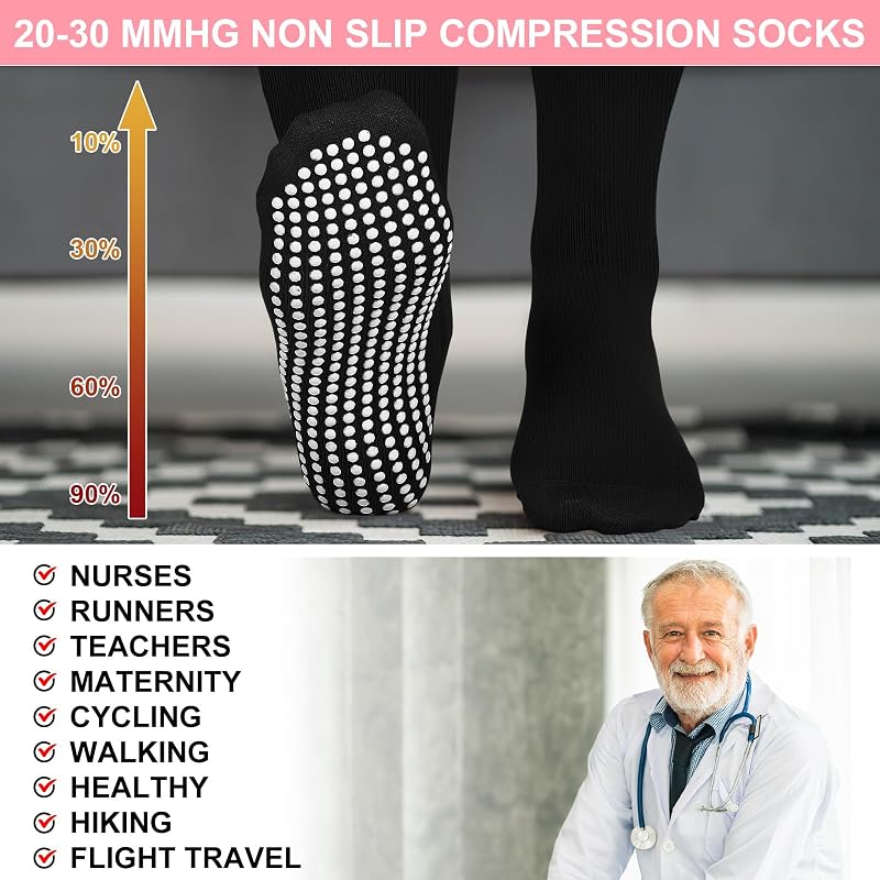 3 Pair Non Slip Compression Socks Women Men - Variation: Natural Tone+Minimalist