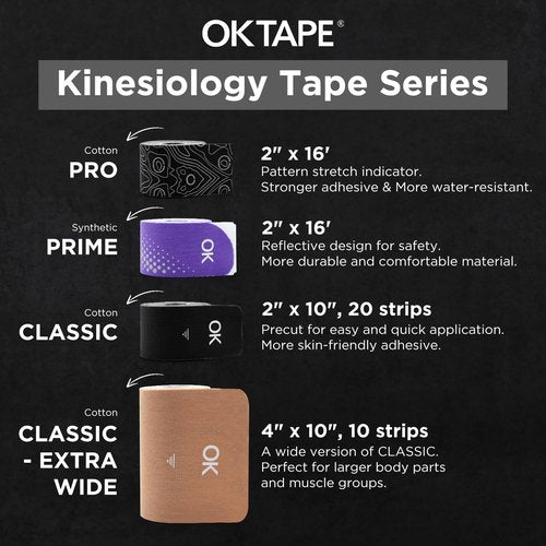OK TAPE Extra Wide Kinesiology Tape, Precut Strips, Elastic Physical Therapy Athletic Tape for Pain Relief & Joint Support, Latex Free | Back, Shoulder, Knee (4" x 10" - 10Pcs) Beige