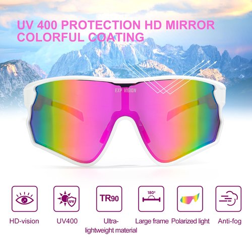 EXP VISION Cycling Goggles Polarized Sports Sunglasses, Baseball Softball Sunglasses UV 400 Riding Glasses for Running, Biking, Fishing (Pink)