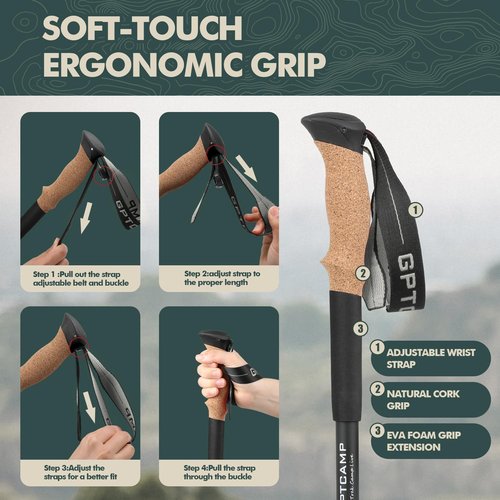 GPTCAMP Walking Sticks,Trekking Poles Collapsible Hiking Poles,Lightweight Folding Travel Walking Pole for Men Women,2pc Adjustable Hiking Stick with EVA Foam Grips for Backpacking,Black