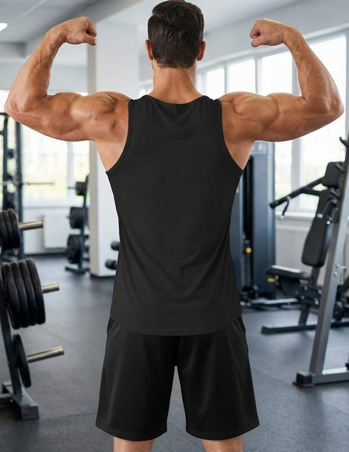 PINSPARK Mens Tank Tops Summer Quick Dry Athletic Sleeveless Shirts UPF 50+ Gym Workout Running Beach Muscle Tee Breathable Black